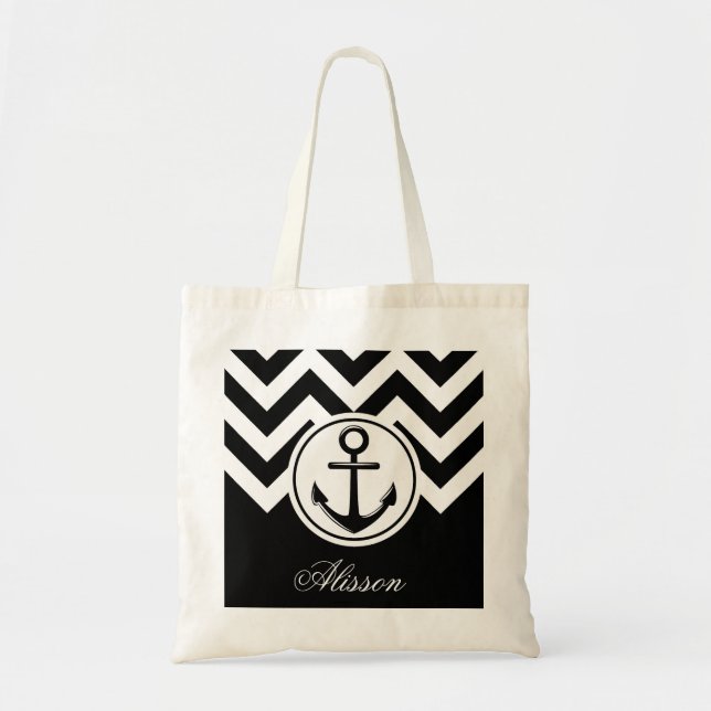 Bolso De Tela Patrón de anclaje blanco y negro (Frente)