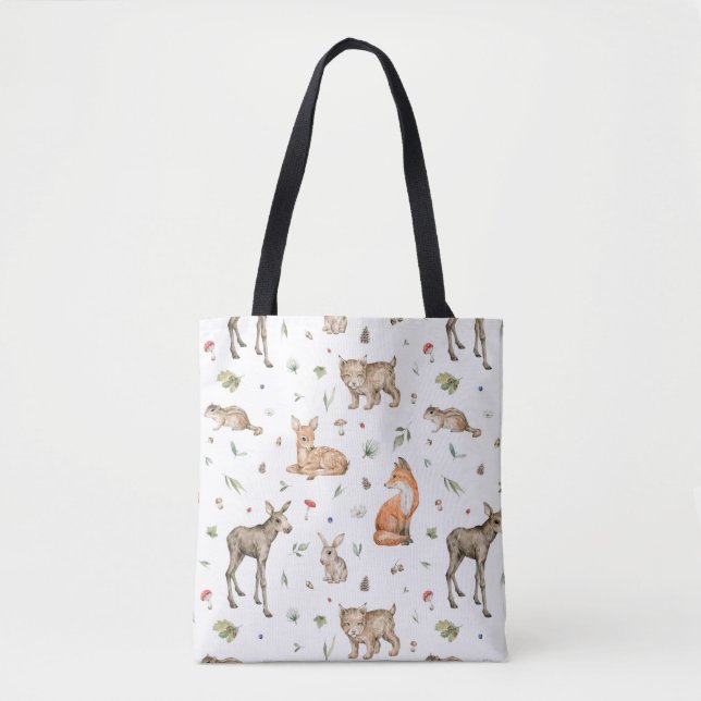 Bolso De Tela Patrón de animales de bosque (Anverso)