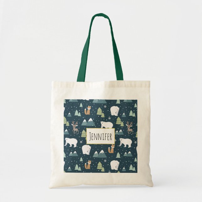 Bolso De Tela Patrón de animales de invierno de Navidades hábile (Frente)