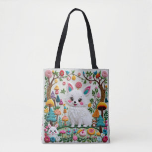 Bolso De Tela Patrón de animales Kawaii con bordado de alta text