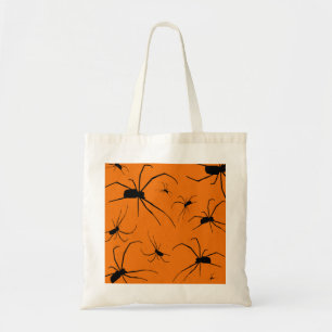 Bolso De Tela Patrón de arañas de Halloween naranja, araña negra