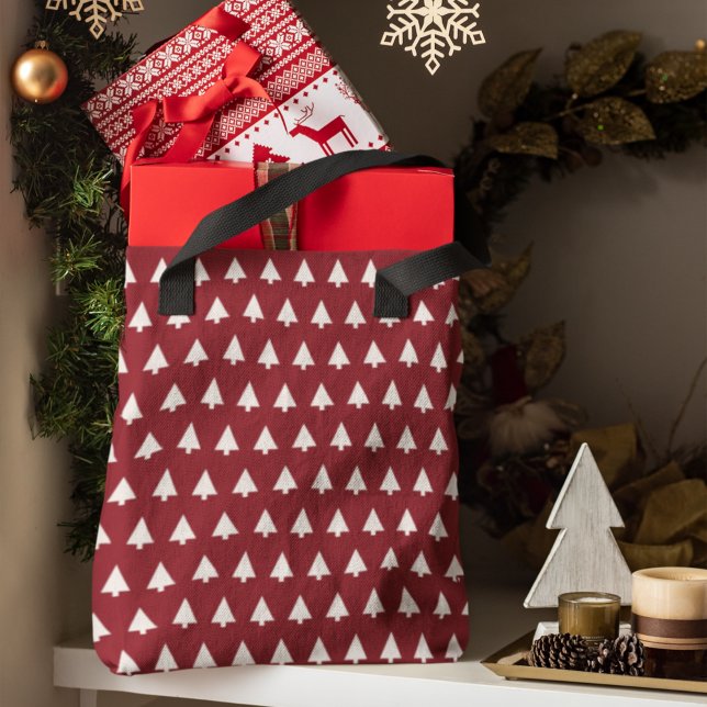 Bolso De Tela Patrón de árbol de Navidad | Escándalo geométrico  (Minimalist Christmas tote created for elegant, reusable, and contemporary seasonal use)