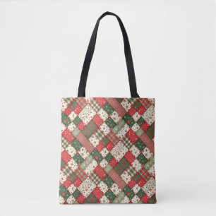 Bolso De Tela Patrón de árbol de Navidad patchwork verde rojo