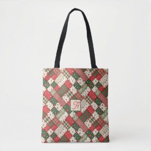 Bolso De Tela Patrón de árbol de Navidad patchwork verde rojo no