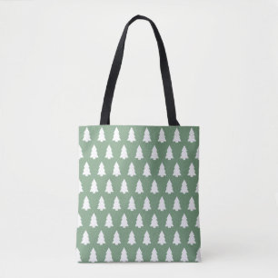 Bolso De Tela Patrón de árbol de Navidad verde blanco festivo