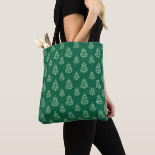 Bolso De Tela Patrón de árbol de Navidad verde y blanco