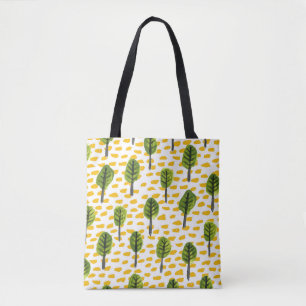 Bolso De Tela Patrón de árbol negro verde Naive