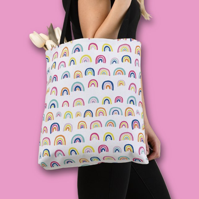 Bolso De Tela Patrón de arcoíris multicolor blanco (Rainbow pattern all over print tote bag)