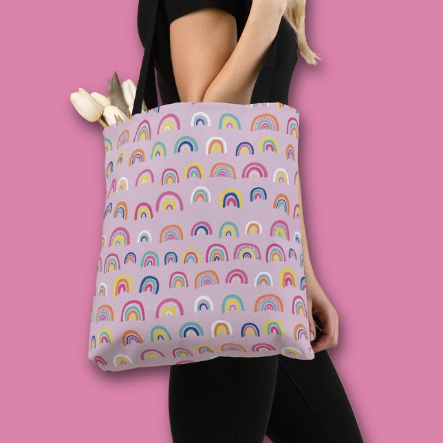 Bolso De Tela Patrón de Arcoíris Rosa (Pink rainbow all over print tote bag)