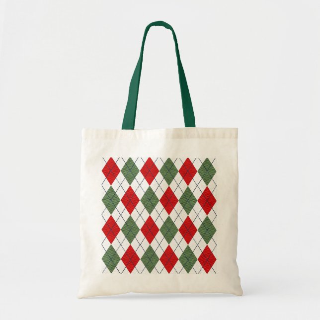 Bolso De Tela Patrón de arglos verde y rojo (Frente)