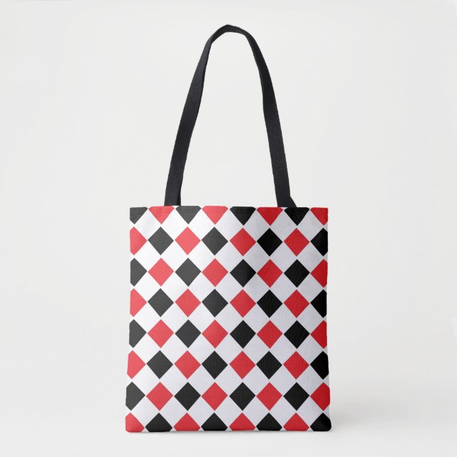 Bolso De Tela Patrón de Argyle negro y rojo     (Anverso)