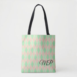 Bolso De Tela Patrón de Argyle rosa y tonos de verde