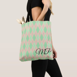 Bolso De Tela Patrón de Argyle rosa y tonos de verde