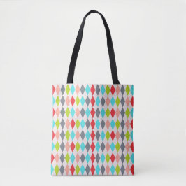 Bolso De Tela Patrón de Arlequín Diamante y Lunares Multicolor
