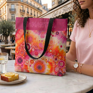Bolso De Tela Patrón de arte de batik naranja rosa caliente pers