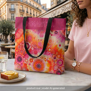 Bolso De Tela Patrón de arte de batik naranja rosa caliente pers
