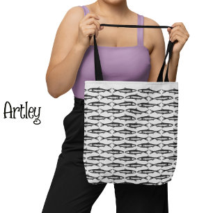 Bolso De Tela Patrón de arte de sardina gris Dibujos de peces