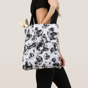 Bolso De Tela Patrón de arte del esqueleto en blanco y negro
