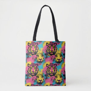 Bolso De Tela Patrón de arte pop del tigre en rosa, amarillo y a