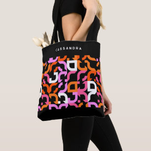 Bolso De Tela Patrón de Arte Retro Personalizado Rosa Púrpura Na