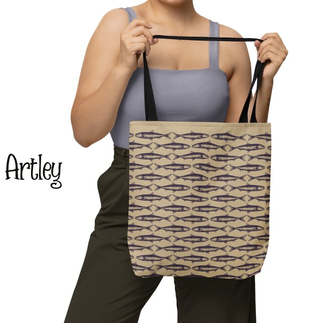 Bolso De Tela Patrón de arte sardino natural Dibujos de peces (Subido por el creador)