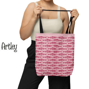 Bolso De Tela Patrón de arte sardino rosa Dibujos de peces