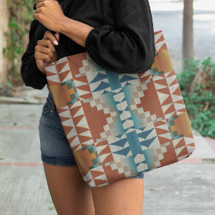 Bolso De Tela Patrón de arte tribal terracota marrón rojizo azul