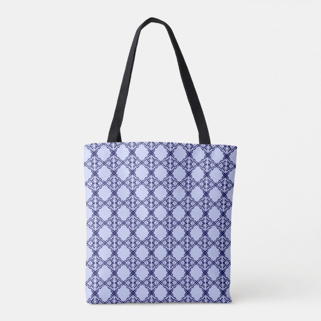 Bolso De Tela Patrón de aspecto mediterráneo azul y azul claro (Reverso)