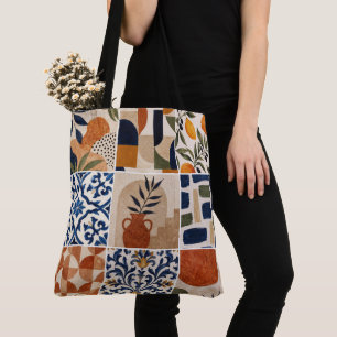 Bolso De Tela Patrón de azulejos bohemios mediterráneos