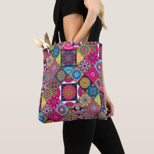 Bolso De Tela Patrón de azulejos étnicos coloridos