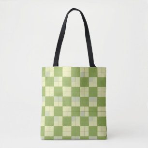 Bolso De Tela Patrón de Baldosas Cuadradas Verde y Crema