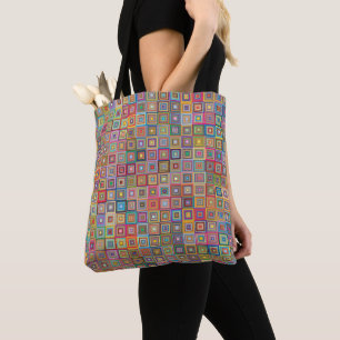 Bolso De Tela Patrón de baldosas geométricas retro cuadrado