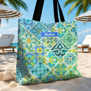 Bolso De Tela Patrón de baldosas sicilianas de mayólica floral a