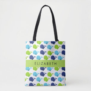 Bolso De Tela Patrón de Ballenas, Ballenas Cutas, Tu Nombre