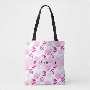 Bolso De Tela Patrón de ballenas, ballenas rosadas, tu nombre
