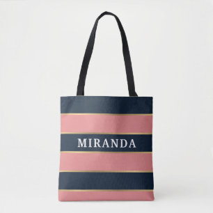 Bolso De Tela Patrón de banda dorada azul rosa negrita