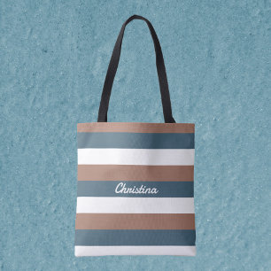 Bolso De Tela Patrón de banda Personalizado Verde azulado Marrón