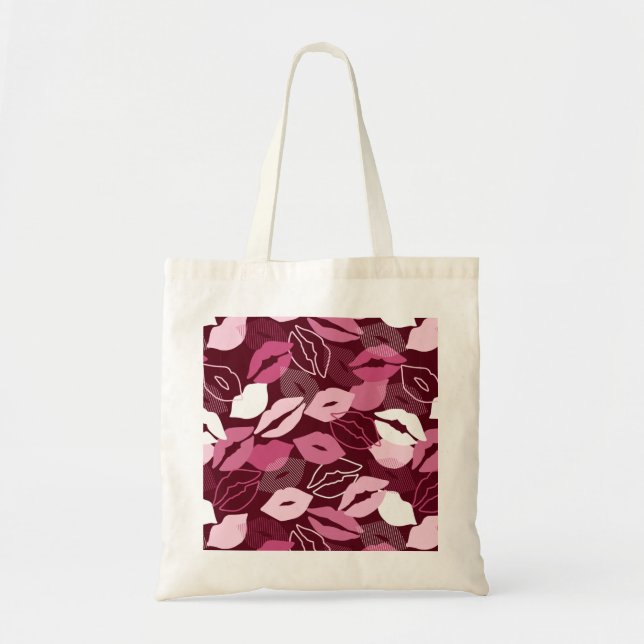 Bolso De Tela Patrón de besos de los labios rojos apasionados (Frente)