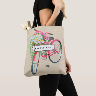 Bolso De Tela Patrón de bicicleta rosa de la cesta de margarita