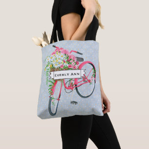 Bolso De Tela Patrón de bicicleta rosa de la cesta de margarita