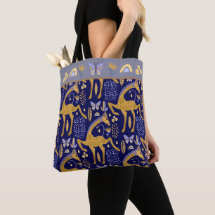 Bolso De Tela Patrón de Boho de Giraffe de Oro Azul