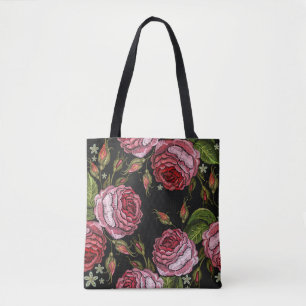 Bolso De Tela Patrón de bordado rosa rojo vintage