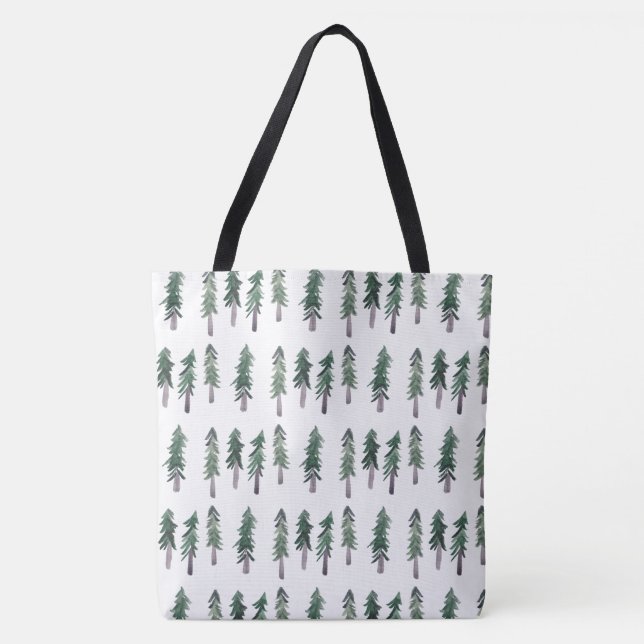 Bolso De Tela Patrón de bosques de pinos acuarelas (Anverso)