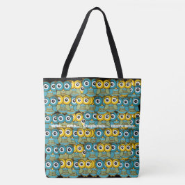 Bolso De Tela Patrón de búho azul y verde amarillo