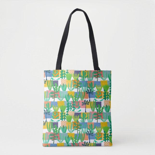 Bolso De Tela Patrón de cactus y ollas coloridas (Anverso)