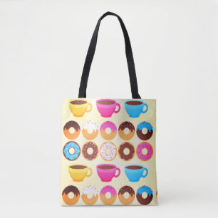 Bolso De Tela Patrón de café y donas coloridas