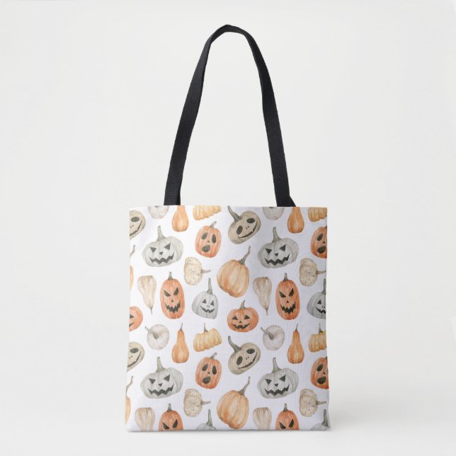 Bolso De Tela Patrón de calabaza de acuarela divertida (Anverso)