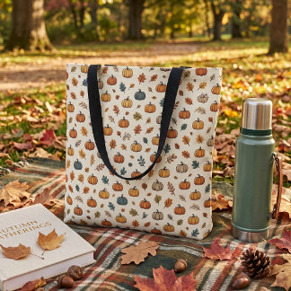 Bolso De Tela Patrón de calabaza de otoño y hoja de otoño