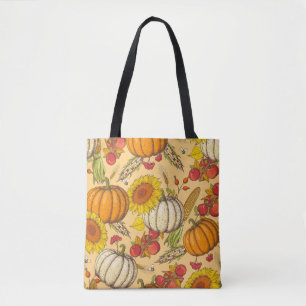 Bolso De Tela Patrón de calabaza y hojas de arce.