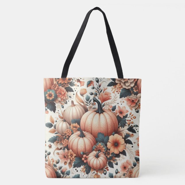 Bolso De Tela Patrón de calabazas florales (Anverso)